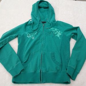 Bcbg Maxazria Aqua Green Bling Zip Hoodie SZ S